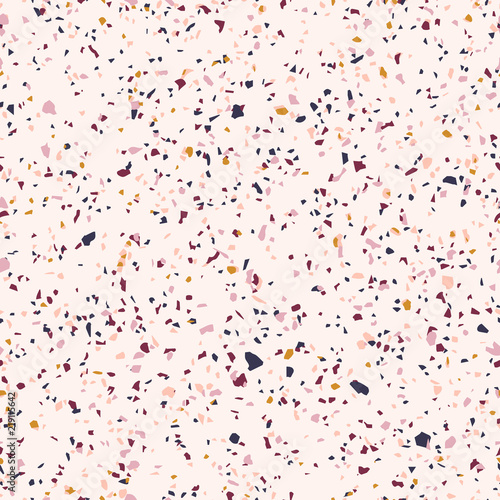 Terrazzo seamless pattern. Vector texture of mosaic floor consisting of stone fragments, chips of marble, granite, limestone, quartz, glass splinters and concrete. Classic Italian flooring background