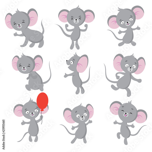 Cute mouse. Cartoon mice in house. Vector isolated characters