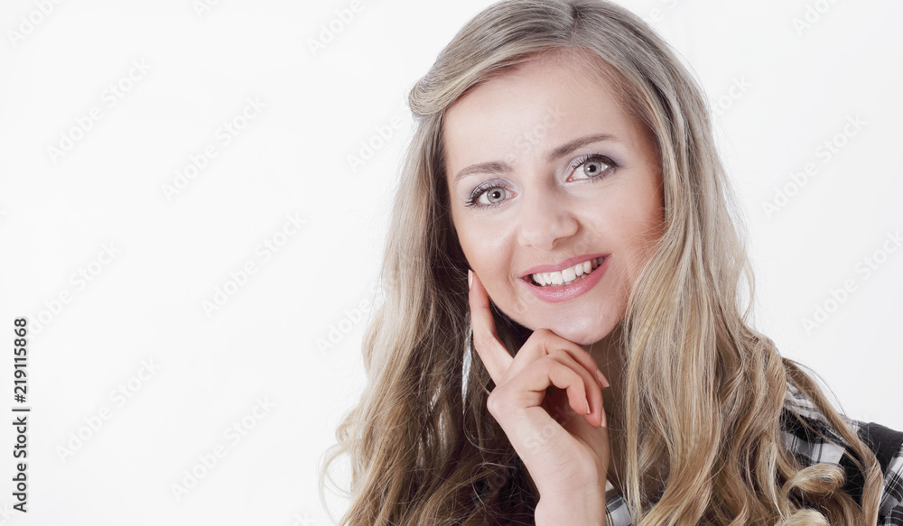 closeup.portrait of a young business woman.isolated on white closeup.portrait of a young business woman.isolated on white