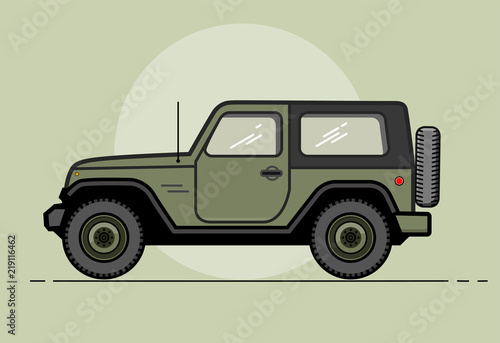 Vector modern retro khaki car. Tourism design.Travel by car. Retro travel car. Extreme Sports, 4x4 Sports. Allroad vehicle. EPS 10 photo