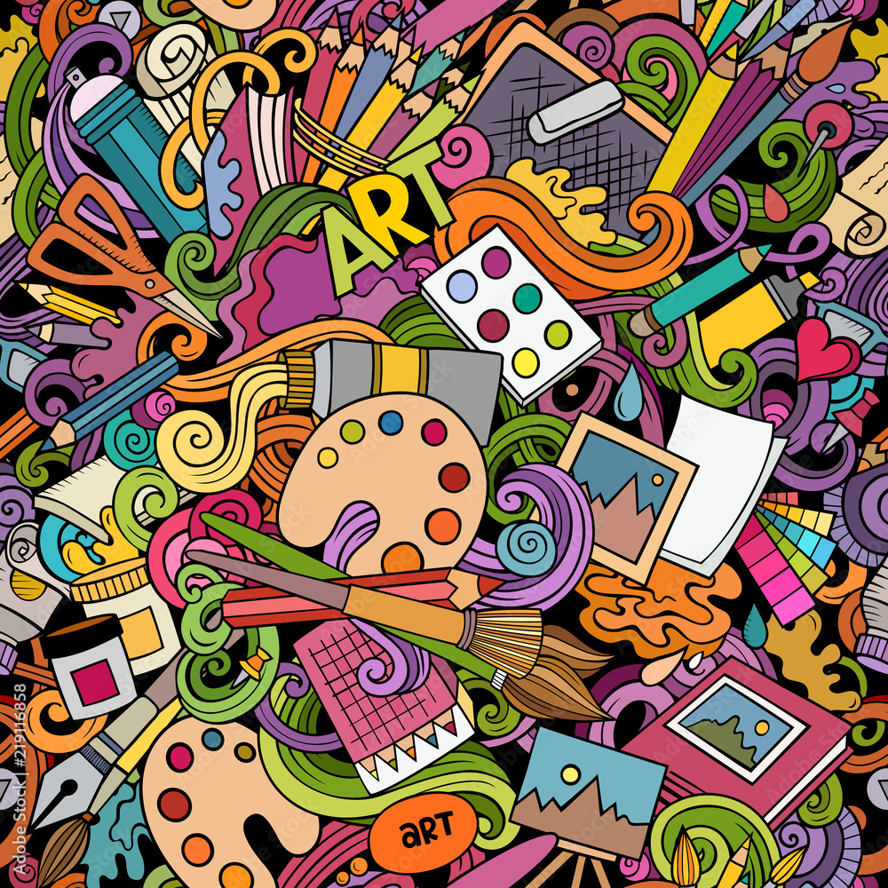 Cartoon cute doodles hand drawn Artist seamless pattern Cartoon cute doodles hand drawn Artist seamless pattern