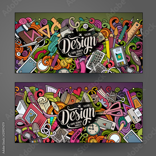 Cartoon cute colorful vector hand drawn doodles Designer banners design