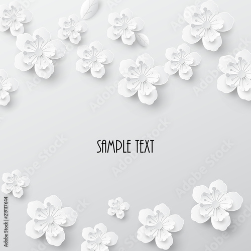 Paper art flowers background. Vector stock.