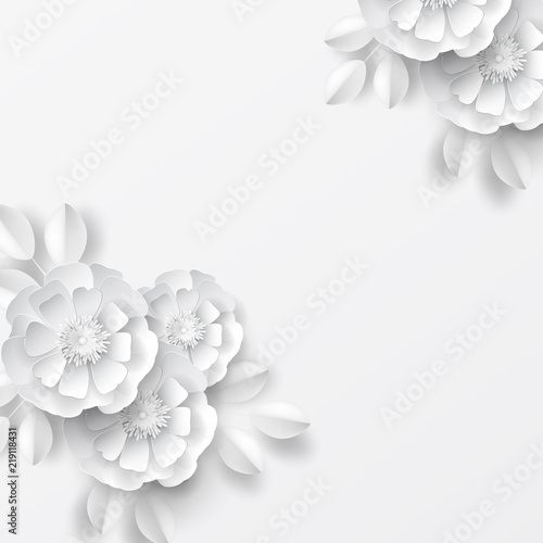 Paper art flowers background. Vector stock. © ysharay