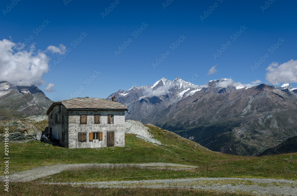 Stone house standing in the Swiss Alps