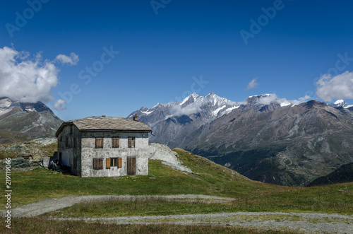 Stone house standing in the Swiss Alps