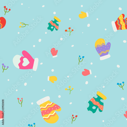 winter flower and gloves christmas pattern background vector design.