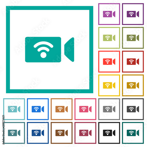 Wireless camera flat color icons with quadrant frames