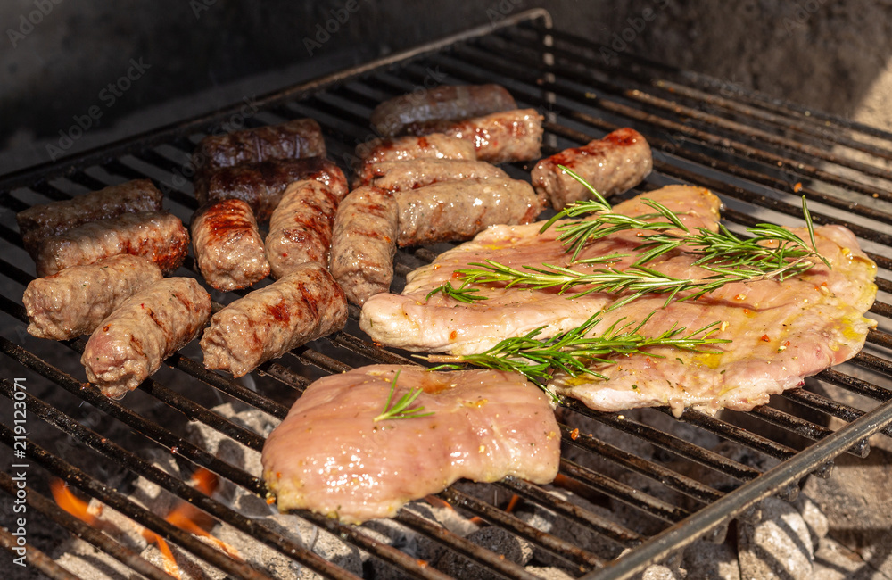 Meat Skewer On Barbecue Grill With Coal 3 Meat Skewer On Barbecue Grill With Coal 3
