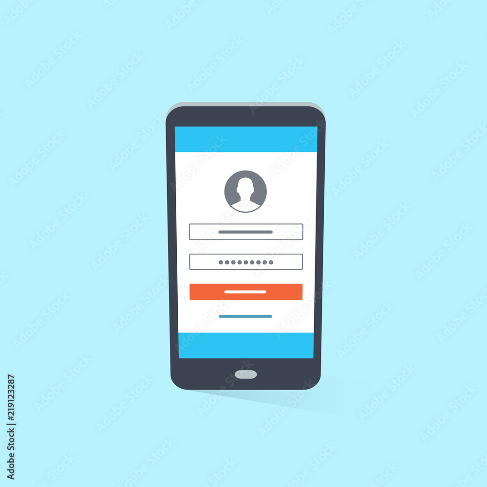 Flat illustration of mobile phone with login screen. Easy to use for your website or presentation. Flat illustration of mobile phone with login screen. Easy to use for your website or presentation.