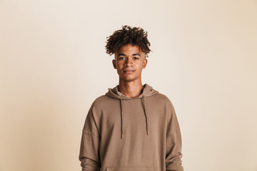 Portrait of a young afro american man dressed in hoodie