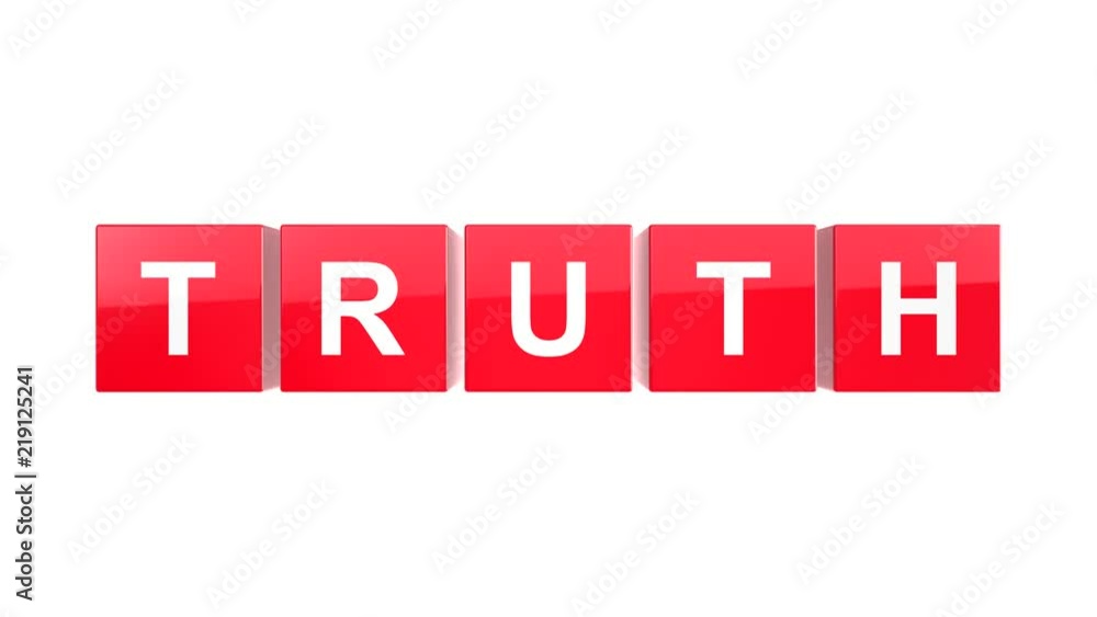 Truth text word on red glossy cubes 3D animation on white background Truth text word on red glossy cubes 3D animation on white background