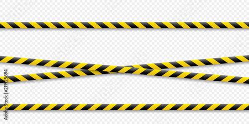 Warning lines. Caution it is dangerous to health. Warning barricade tape, yellow-black, on an isolated background. Vector illustration.