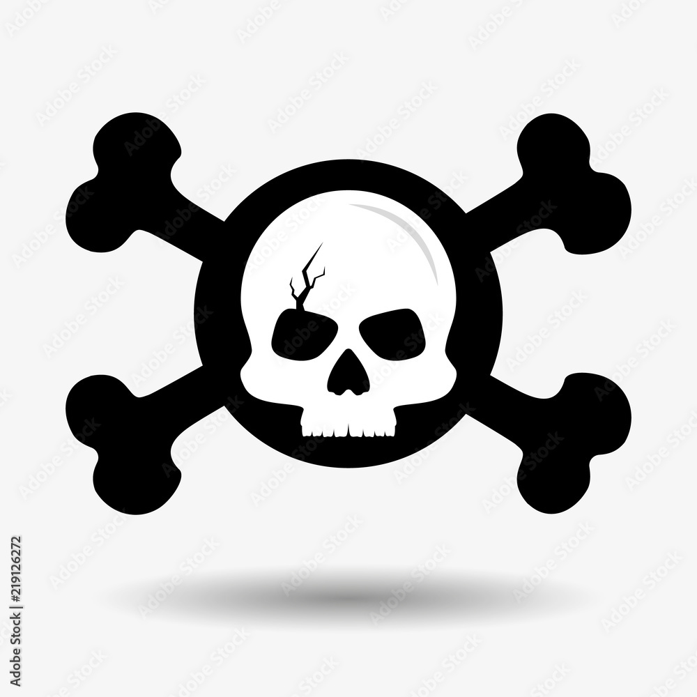 Cracked skull and crossed bones, icon. The concept of warning of mortal ...