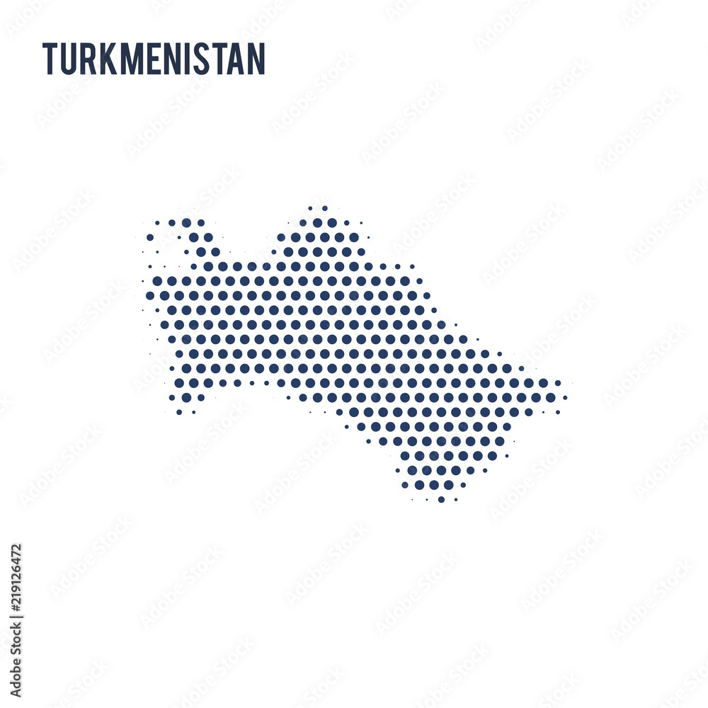 Dotted map of Turkmenistan isolated on white background.