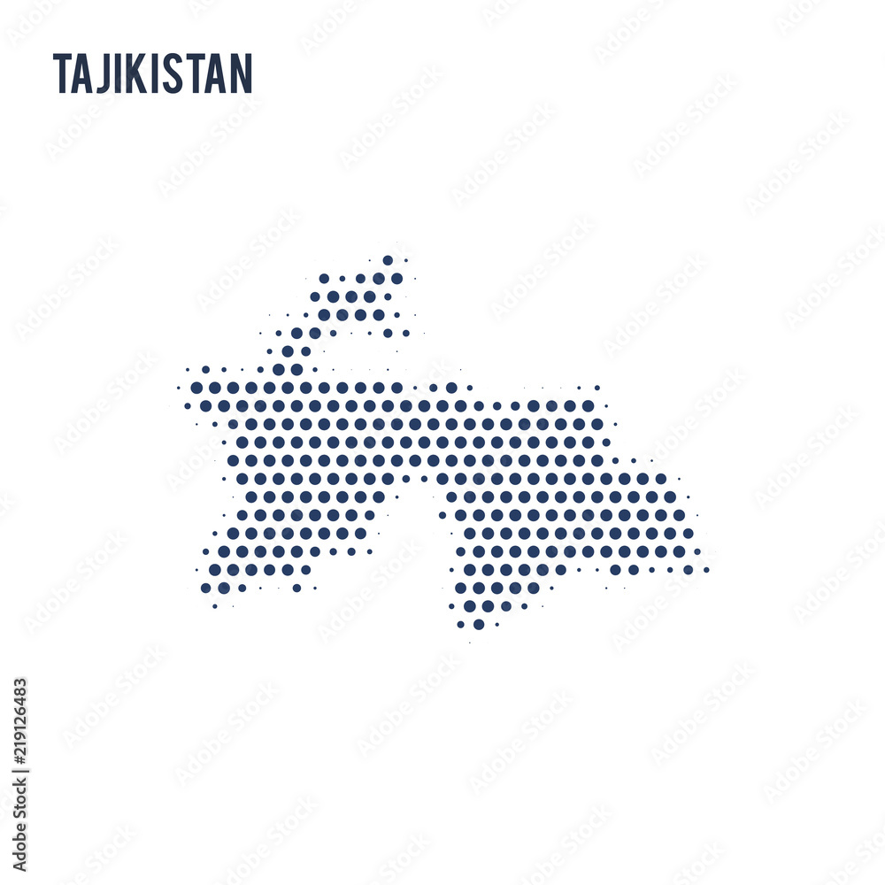 Dotted map of Tajikistan isolated on white background.