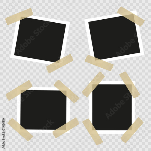 Set vintage, retro photo frames with adhesive tape. Vintage style. Vector design elements isolated on transparent background.