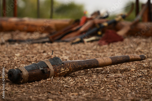 National Ukrainian weapons lying on the ground photo