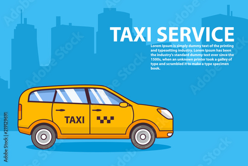 Fototapeta Naklejka Na Ścianę i Meble -  Yellow taxi service. Flat line art vector.Car cab SUV hatchback side view 