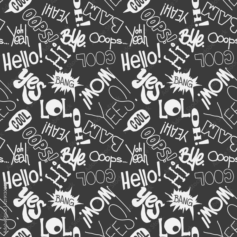 Vector seamless fashion sketch hand drawn pattern with lettering Vector seamless fashion sketch hand drawn pattern with lettering
