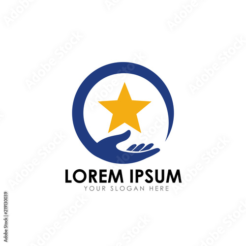 hand care with star logo design template. hand care vector icon symbol