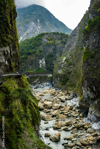 View of Taroko gorge during Yanzihkou hiking trail in Taroko national park Hualien Taiwan