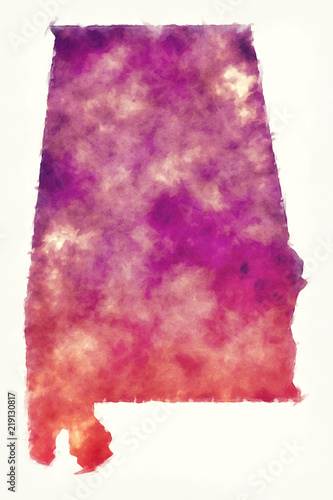Alabama state USA watercolor map in front of a white background