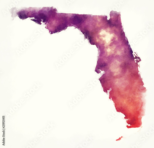 Florida state USA watercolor map in front of a white background