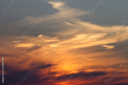 Sky clouds background. Cumulus clouds in the sunset. Color clouds in the evening. Sky with a pastel colored background © Plastic man