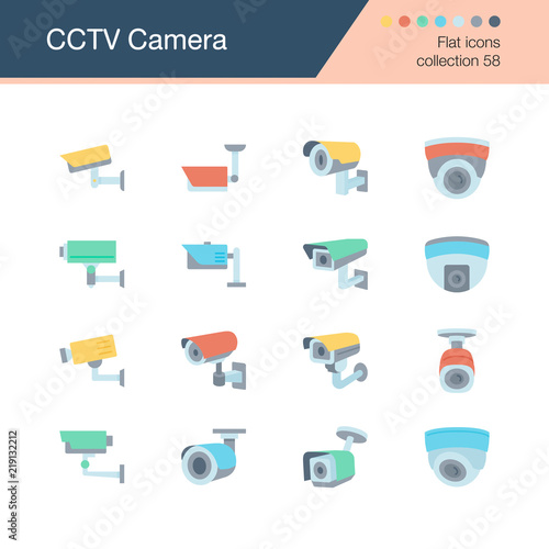 CCTV Camera icons. Flat design collection 58. For presentation, graphic design, mobile application, web design, infographics, UI.