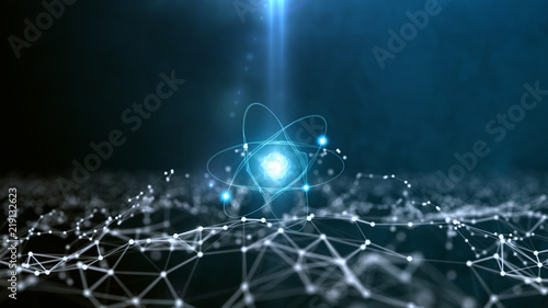 Fotografering Abstract polygonal space background with connecting dots and lines
