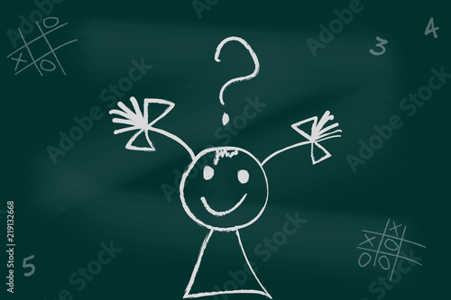 Chalkboard girl and question mark sketch