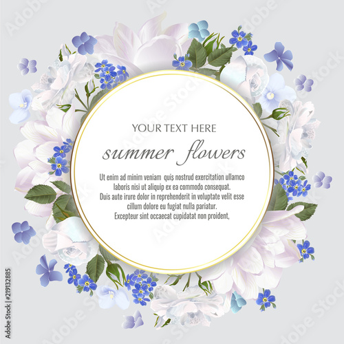 Round Vector banner with Luxurious summer flowers.