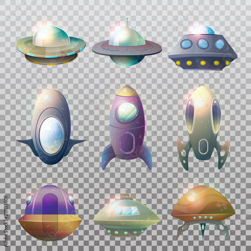 Isolated alien spaceship disk or astronaut rocket.