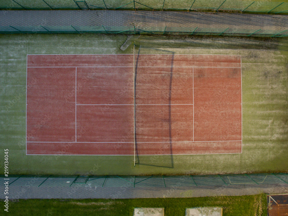 Tennis court top view. Summer photography from a bird's-eye view