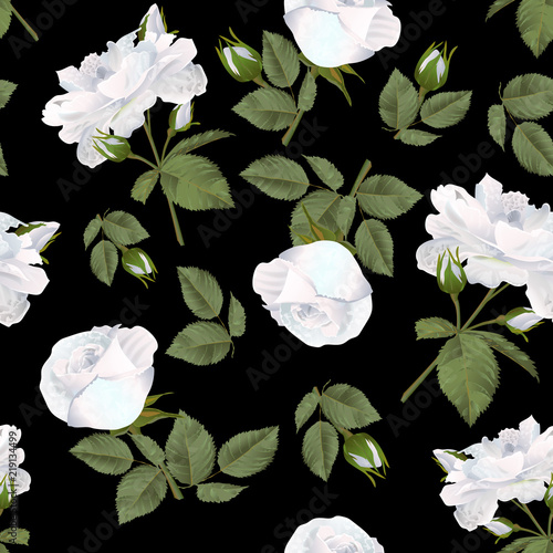 botanical seamless pattern with roses flowers.