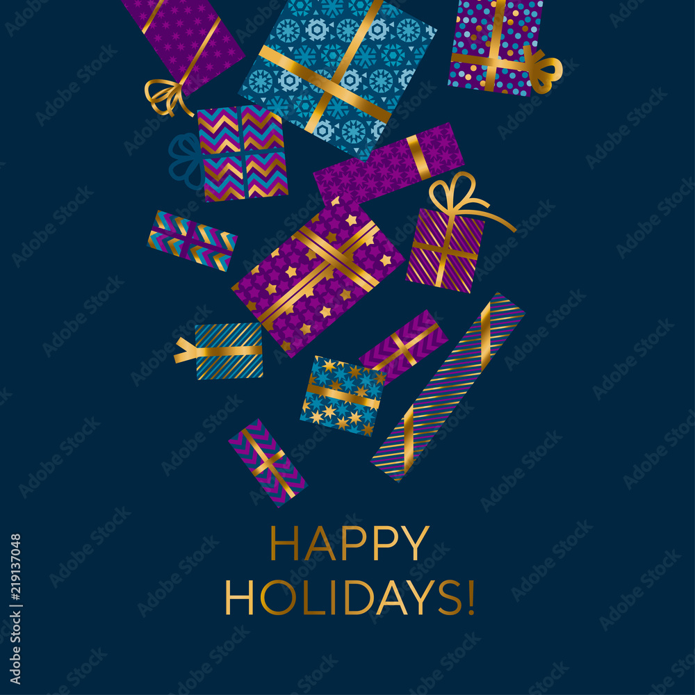 Obraz premium Violet and blue xmas gift box vector design element