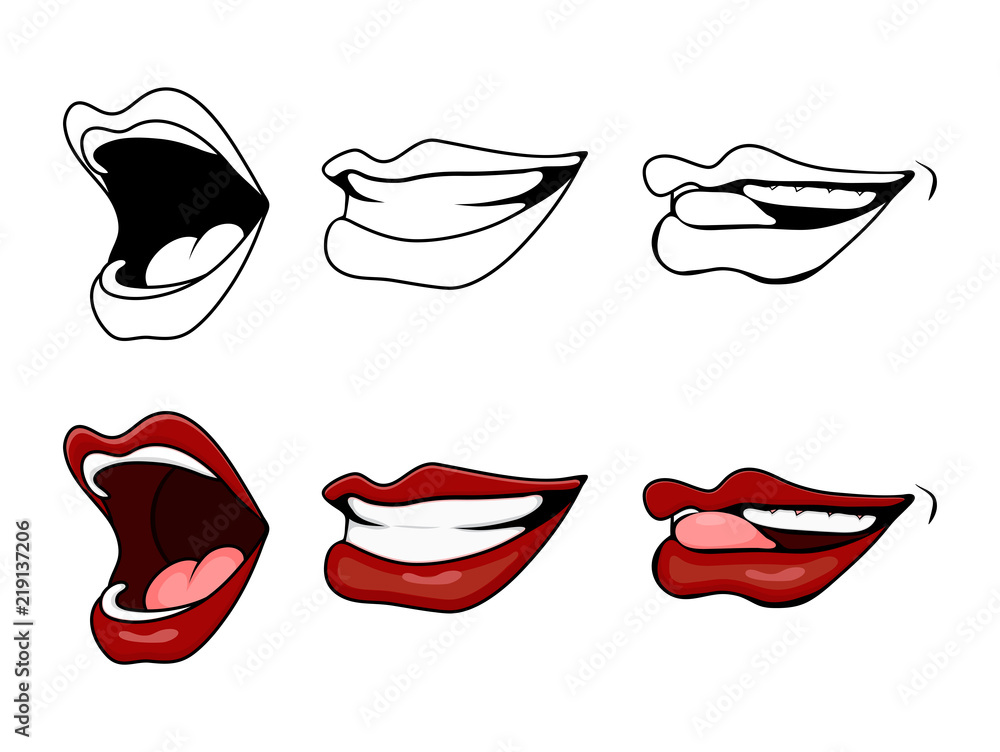 Naklejka premium cartoon lips smile set isolated on white background