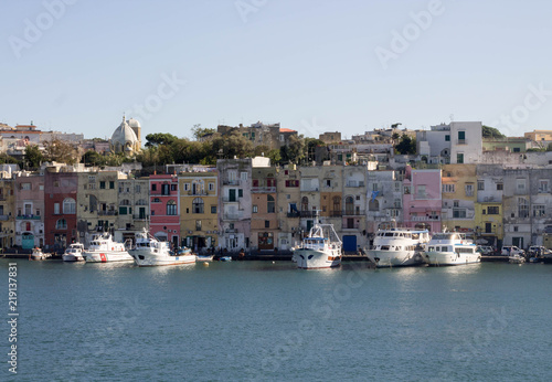 Fototapeta Naklejka Na Ścianę i Meble -  Procida's view of the port. Colorful village. Italian's island near Naples