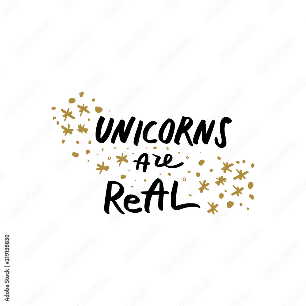 Unicorn lettering text print for postcard and poster, dreams
