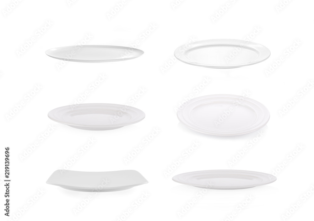 empty white plate on white background empty white plate on white background