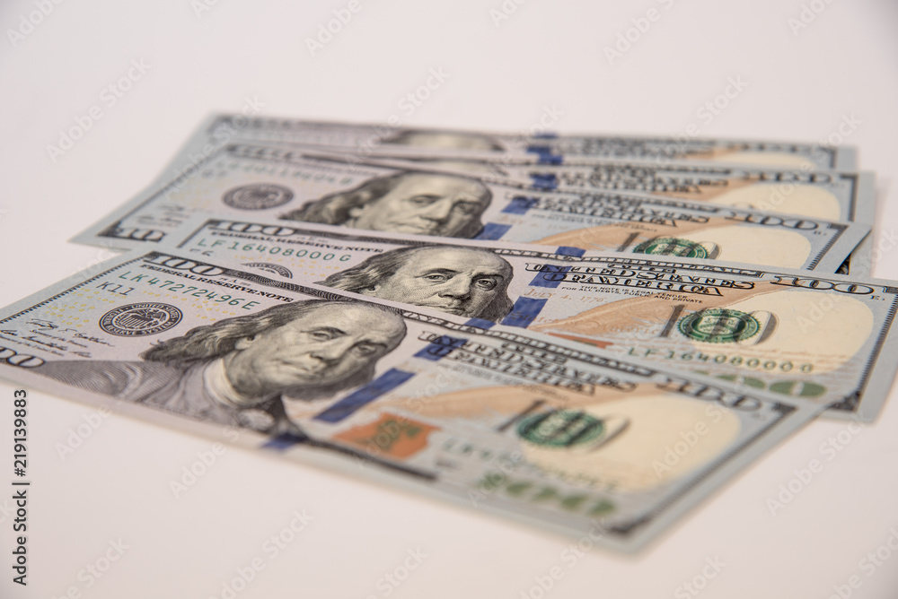 Close up of One hundred US currency banknotes Close up of One hundred US currency banknotes