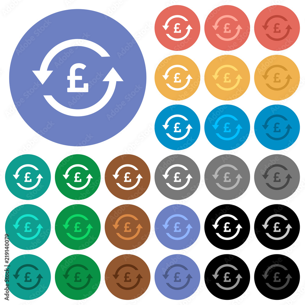 Pound pay back round flat multi colored icons Pound pay back round flat multi colored icons