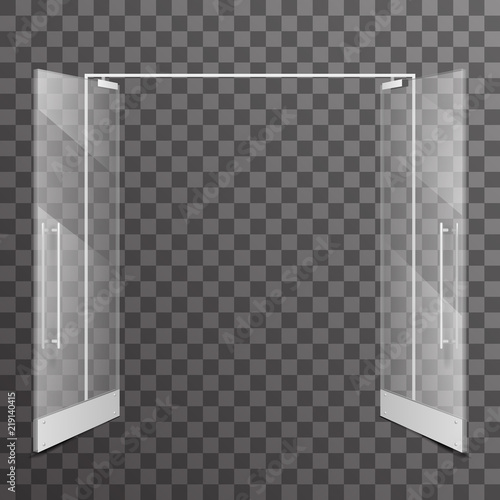 Shop double open doors transparent realistic glass architectural design interior element vector illustration