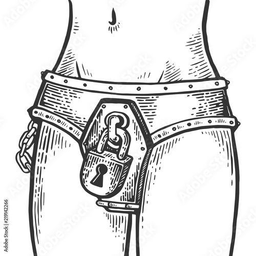 chastity belt engraving vector illustration
