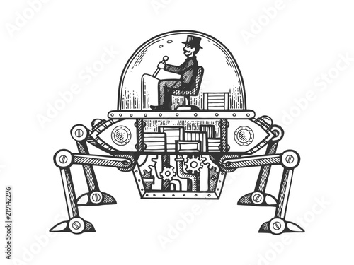 Steam engine car engraving vector illustration
