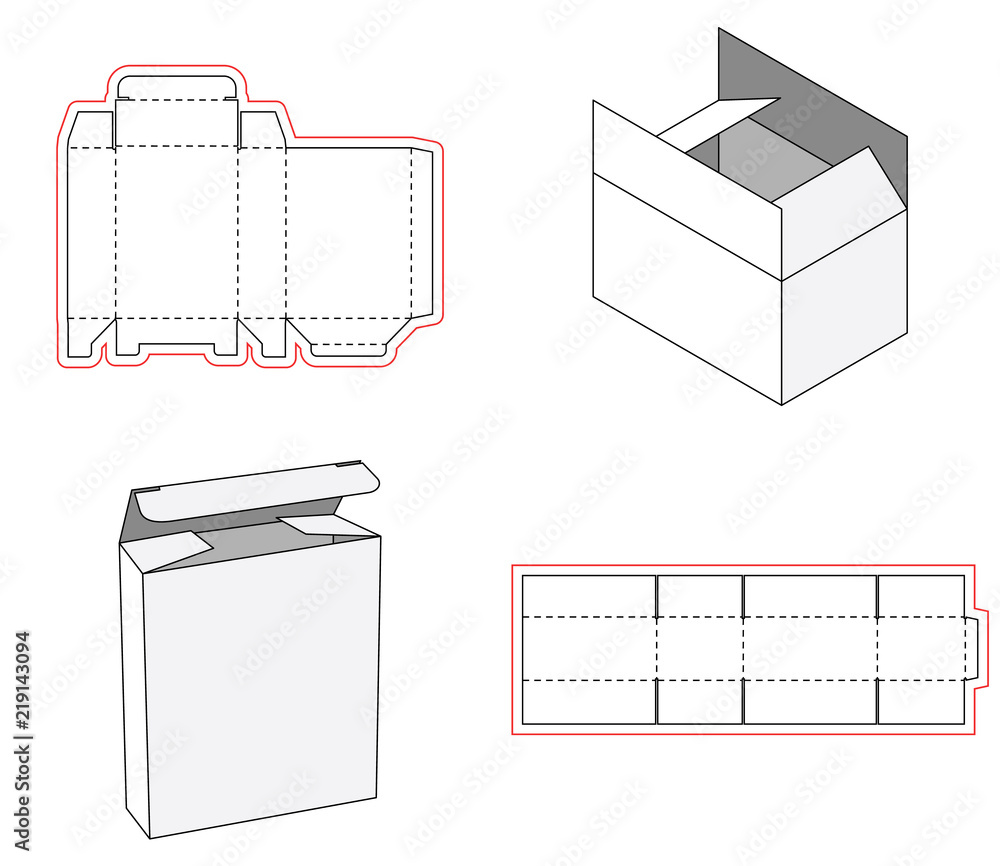Vettoriale Stock Simple box packaging die cut out template design. 3d  mock-up. Template of a simple Box. Cut out of Paper or cardboard Box. Box  with Die-cut | Adobe Stock