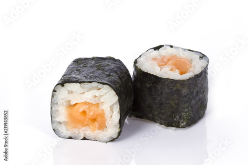 Sushi rolls japanese food isolated on white background.Menu of the Japanese restaurant. Traditional rolls with seaweed and a variety of fillings
