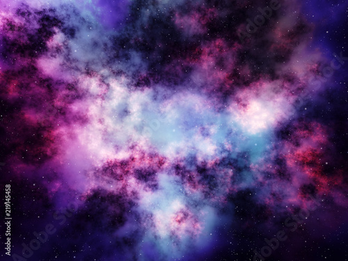 Fototapeta Naklejka Na Ścianę i Meble -  Glowing gas clouds of purple nebula in outer space