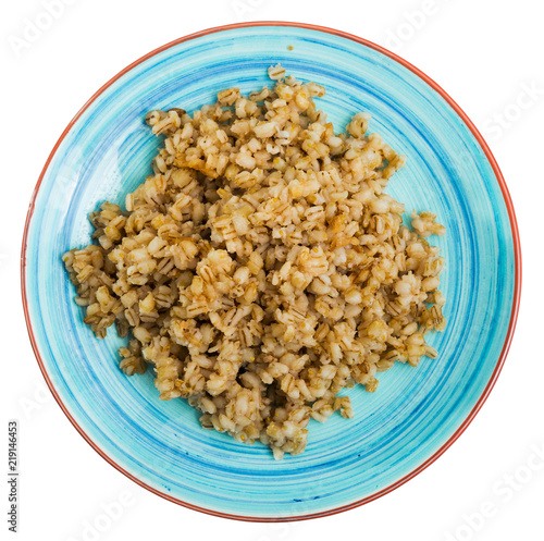 Cooked pearl barley porridge photo